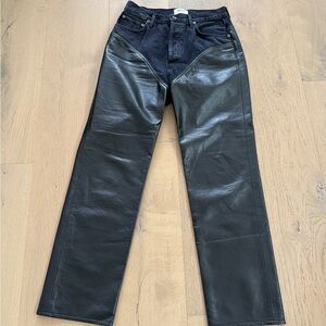 Agolde Black Straight Leg leather and denim pants.